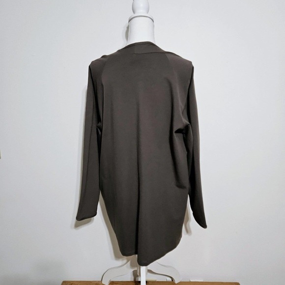 Clara Sun Woo Open Front Cardigan Sz S Drape Front Pockets Dark‎ Taupe USA Made - Picture 3 of 7